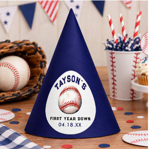 Baseball First Year Down 1st Birthday Party Hat