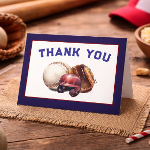 Baseball First Year Down 1st Birthday Thank You Card