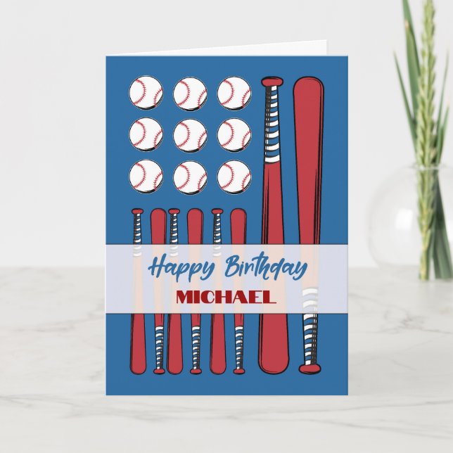 Baseball Flag Birthday Personalise Red White Blue Card (Front)