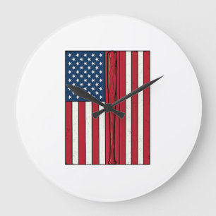Baseball Flag Distressed Vintage Vector Design_1 Large Clock
