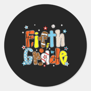 Baseball Football Basketball Preppy Fifth Grade Bo Classic Round Sticker