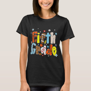 Baseball Football Basketball Preppy Fifth Grade Bo T-Shirt