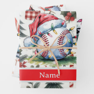 Baseball for Christmas themed Wrapping Paper Sheet