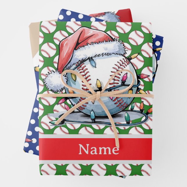 Baseball for Christmas themed Wrapping Paper Sheet (In situ)