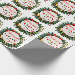Baseball for Christmas with name for kids   Wrapping Paper