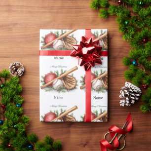 Baseball for Christmas with name for kids Wrapping Paper