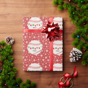 Baseball for Christmas with name for kids   Wrapping Paper