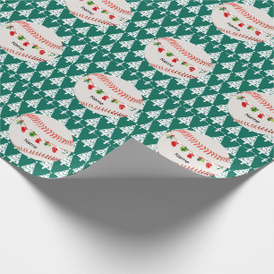 Baseball for Christmas with name for kids   Wrapping Paper