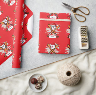 Baseball for Christmas with Santa Hat  Wrapping Paper