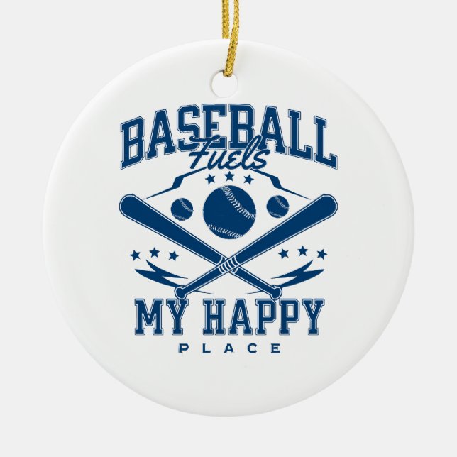 Baseball Fuels My Happy Place Ceramic Tree Decoration (Front)