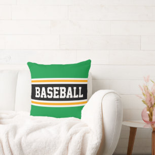 BASEBALL Fun Bright Green Black Athletic Stripes Cushion