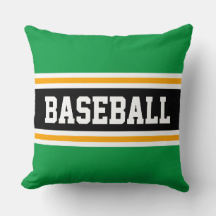 BASEBALL Fun Bright Green Black Athletic Stripes Cushion