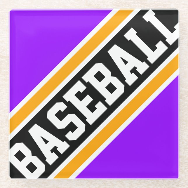 BASEBALL Fun Bright Purple Black Racing Stripes Glass Coaster (Front)