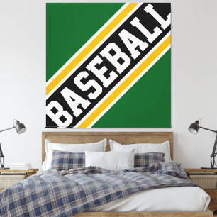 BASEBALL Fun Dynamic Green Black Orange Stripes Canvas Print