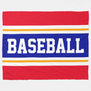 BASEBALL Fun Red White Orange Royal Blue Stripes Fleece Blanket