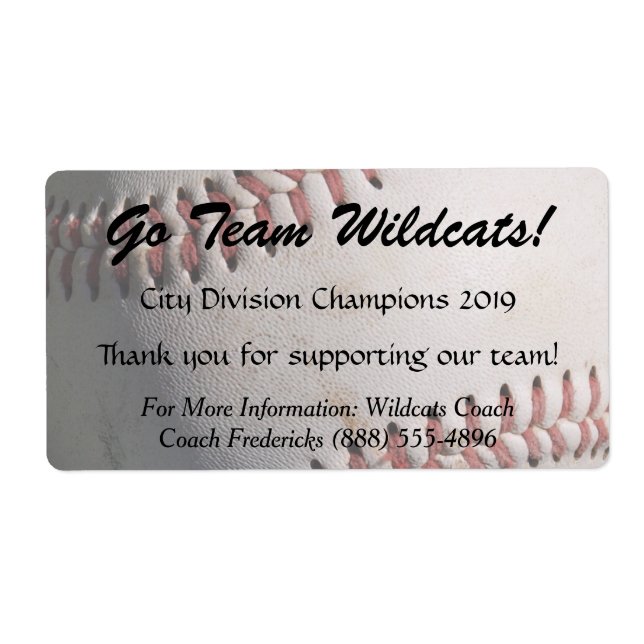 Baseball Fundraiser Bottle Labels (Front)