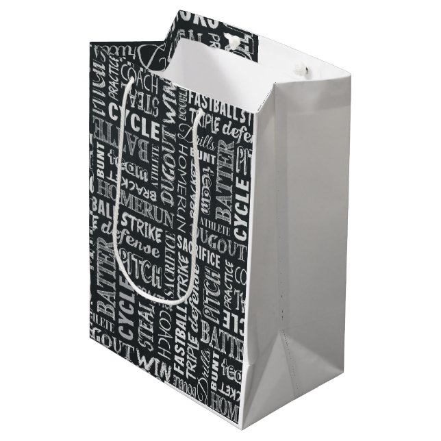Baseball Game Chalkboard Words And Terms Medium Gift Bag (Front Angled)