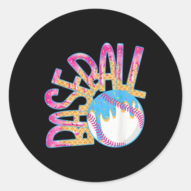 Baseball Game Day Drip Ice Cream Drip Youth Boys B Classic Round Sticker (Front)