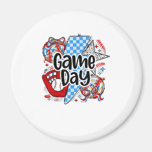 Baseball Game Day Retro Tis The Season Checkered Magnet