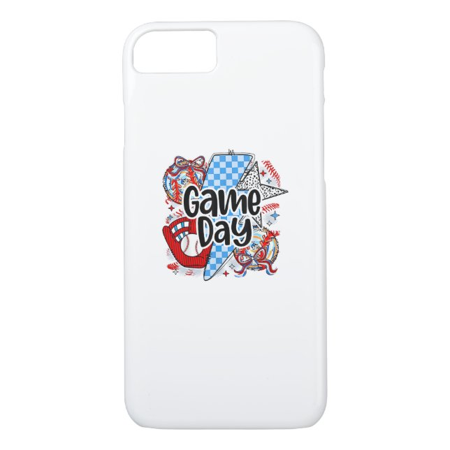 Baseball Game Day Retro Tis The Season Chequered Case-Mate iPhone Case (Back)
