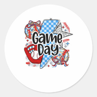 Baseball Game Day Retro Tis The Season Chequered Classic Round Sticker