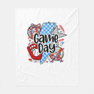 Baseball Game Day Retro Tis The Season Chequered Fleece Blanket
