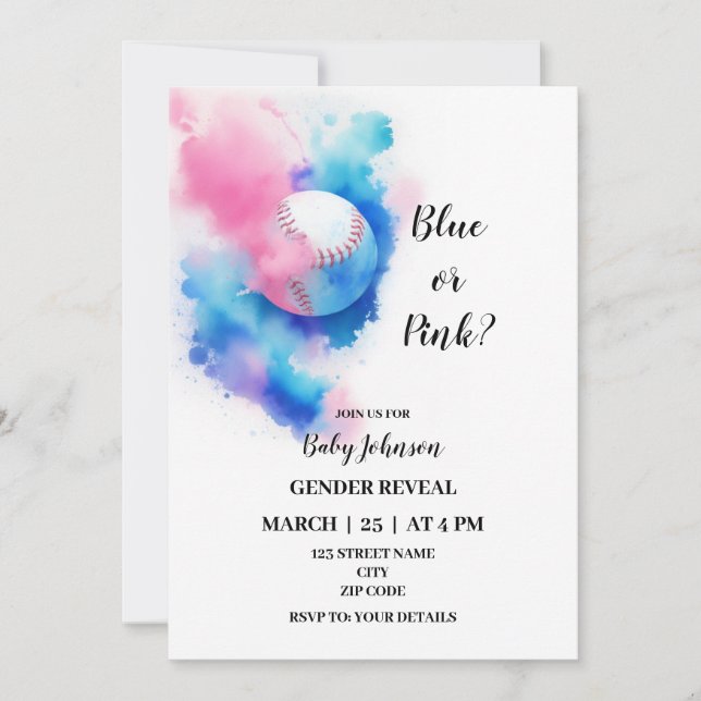 Baseball gender reveal invitation (Front)