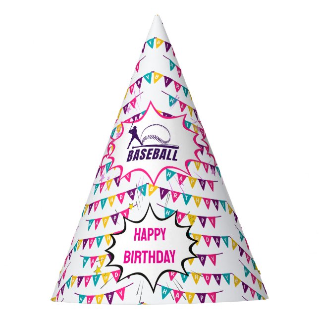 Baseball Girl Player Birthday Party Hat (Front)