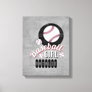 baseball girl sports quote add your name grey ca canvas print