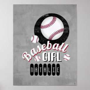 baseball girl sports quote add your name grey pos poster