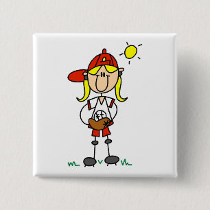 Baseball Girl With Glove Tshirts and Gifts 15 Cm Square Badge