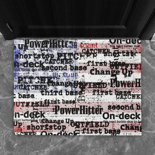 Baseball Glory   Faded Grunge American Flag Words Doormat