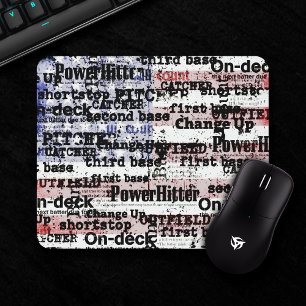 Baseball Glory Faded Grunge American Flag Words Mouse Pad