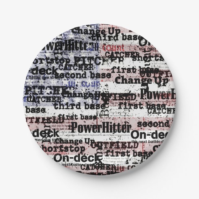 Baseball Glory | Faded Grunge American Flag Words Paper Plate (Front)