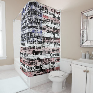 Baseball Glory Faded Grunge American Flag Words Shower Curtain