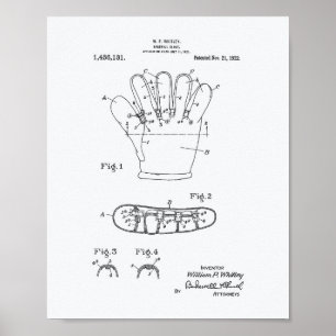 Baseball Glove 1922 Patent Art - White Paper Poster
