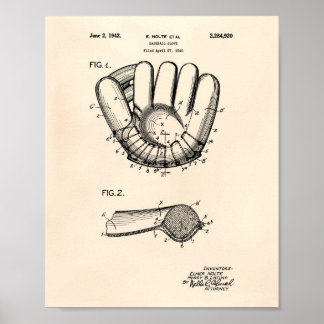 Baseball Glove 1942 Patent Art Old Peper Poster