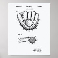 Baseball Glove 1942 Patent Art White Paper