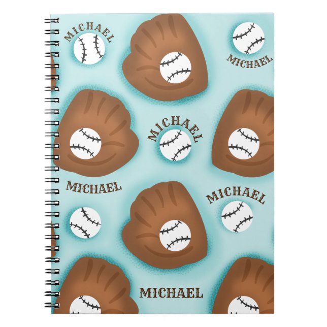 Baseball Glove Ball & Boy Name Pattern Sport Theme Notebook (Front)