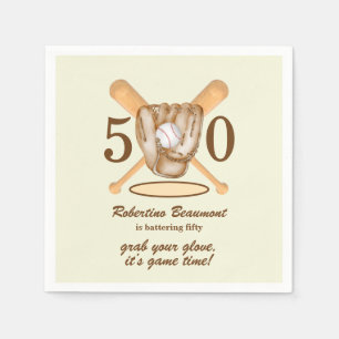 Baseball Glove Bats Themed Men's 50th Birthday Napkin