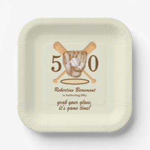 Baseball Glove Bats Themed Men's 50th Birthday Paper Plate