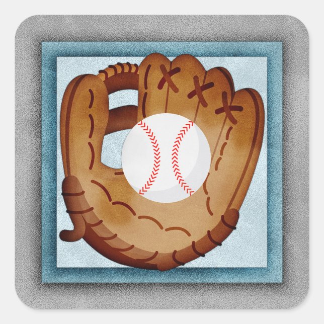 Baseball Glove - Cute Baseball Theme Square Sticker (Front)