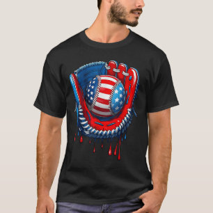 Baseball Glove Drip Boy Ice Cream Patriotic Us Fla T-Shirt