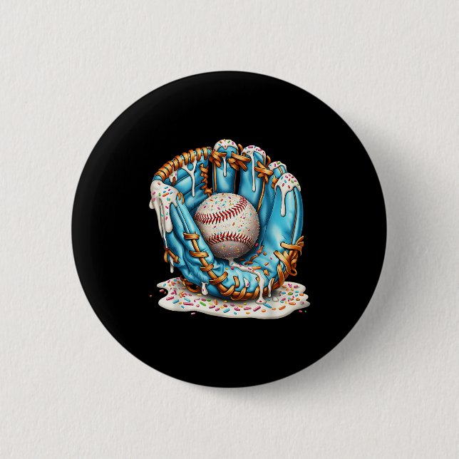 Baseball Glove Ice Cream Drip With Sprinkles Men B 6 Cm Round Badge (Front)