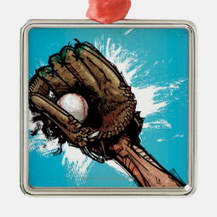 Baseball glove with base ball metal tree decoration