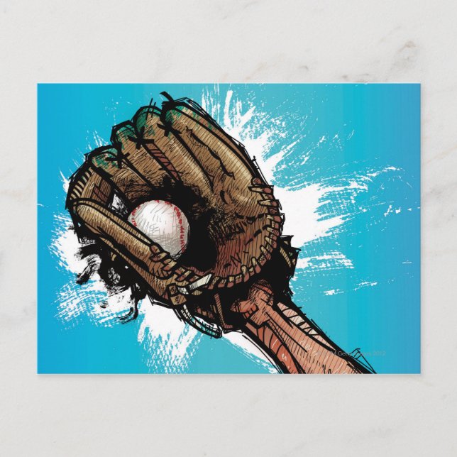 Baseball glove with base ball postcard (Front)
