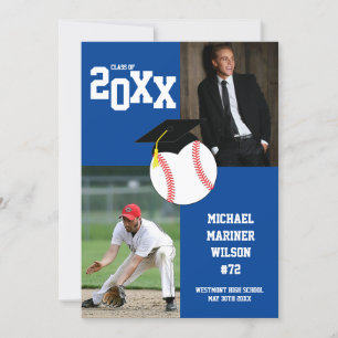 Baseball Graduation Sport Blue Photo Announcement