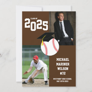 Baseball Graduation Sport Brown White Invitation