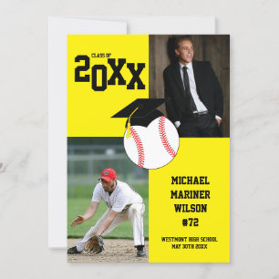 Baseball Graduation Sport Yellow Photo Invitation
