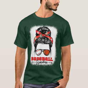 Baseball Grandma Messy Bun Bleached Baseball Lover T-Shirt